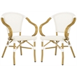 Pemberly Row Rattan/Fabric Outdoor Arm Chairs in White/Beige (Set of 2)