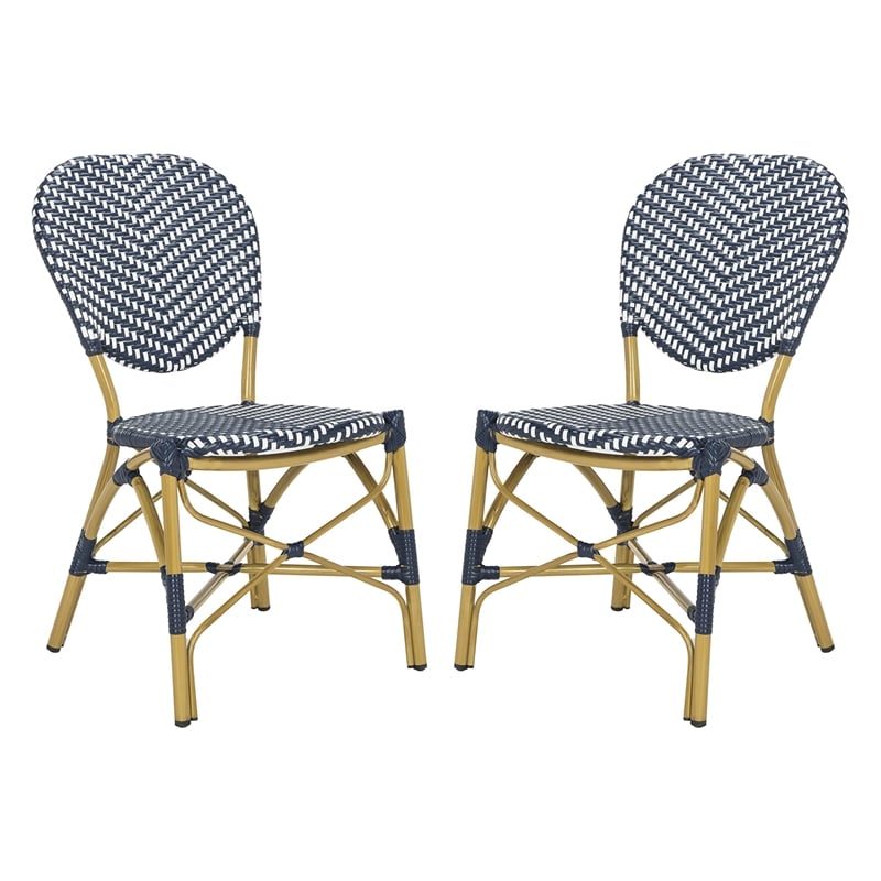 Pemberly Row Wicker / Rattan Side Chairs in Navy and White (Set of 2)