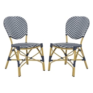 Pemberly Row Wicker / Rattan Side Chairs in Navy and White (Set of 2)