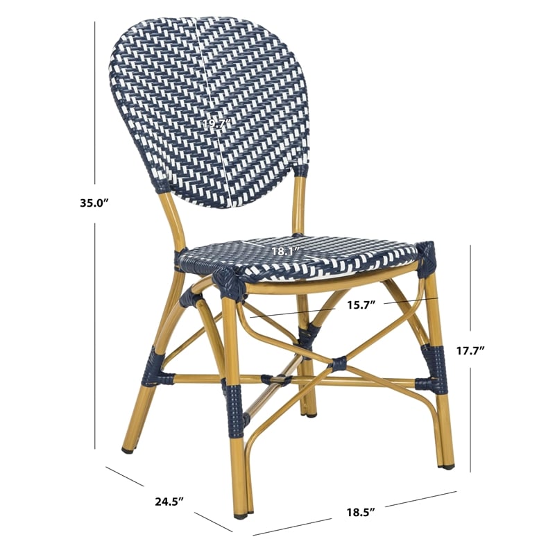 Pemberly Row Wicker / Rattan Side Chairs in Navy and White (Set of 2)