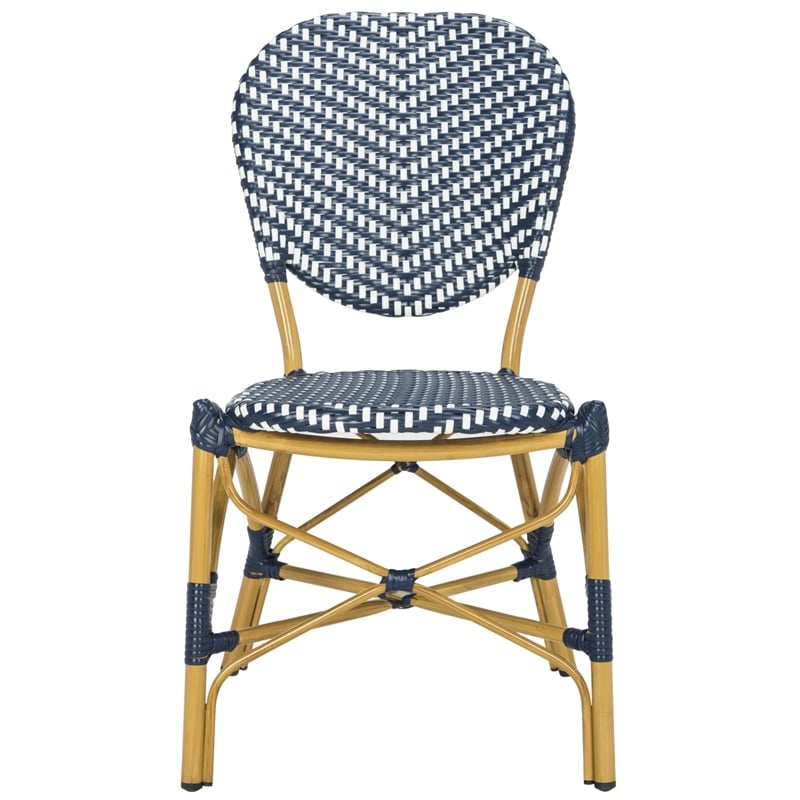 Pemberly Row Wicker / Rattan Side Chairs in Navy and White (Set of 2)