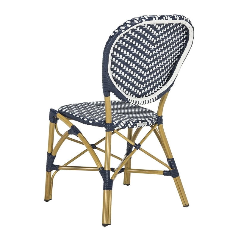 Pemberly Row Wicker / Rattan Side Chairs in Navy and White (Set of 2)