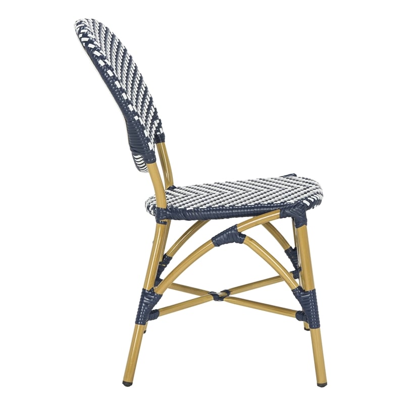 Pemberly Row Wicker / Rattan Side Chairs in Navy and White (Set of 2)