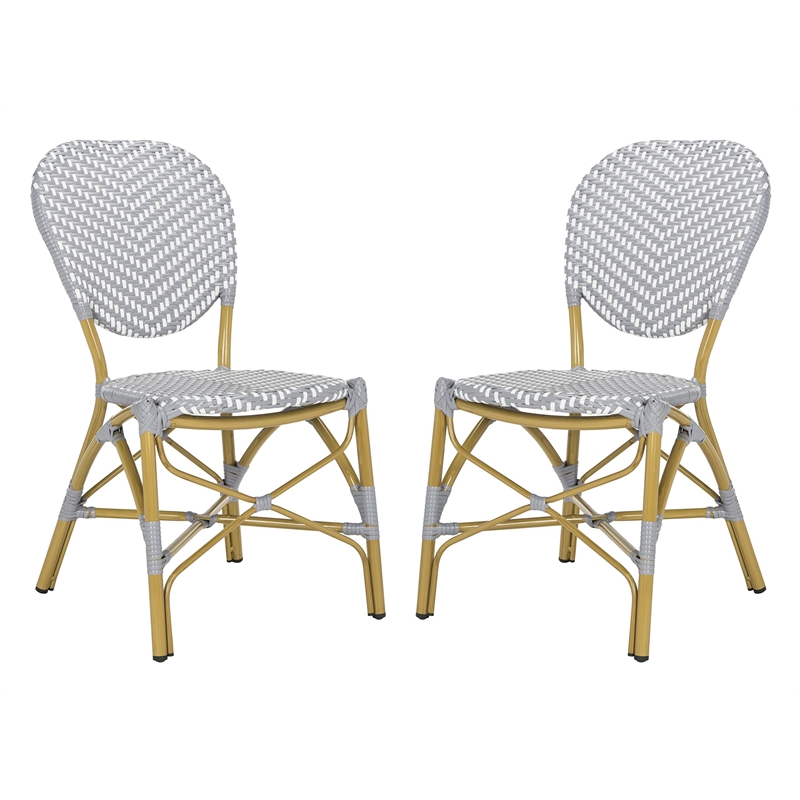 Pemberly Row Wicker / Rattan Side Chairs in Gray and White (Set of 2)