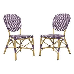 Pemberly Row Wicker / Rattan Side Chairs in Purple and White (Set of 2)