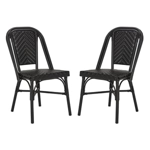 Pemberly Row Wicker / Rattan Outdoor Arm Chairs in Black (Set of 2)