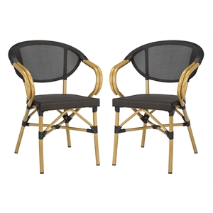 Pemberly Row Wicker / Rattan Outdoor Stacking Arm Chairs in Black (Set of 2)