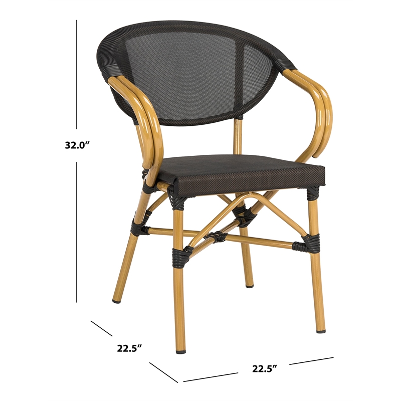Pemberly Row Wicker / Rattan Outdoor Stacking Arm Chairs in Black (Set of 2)