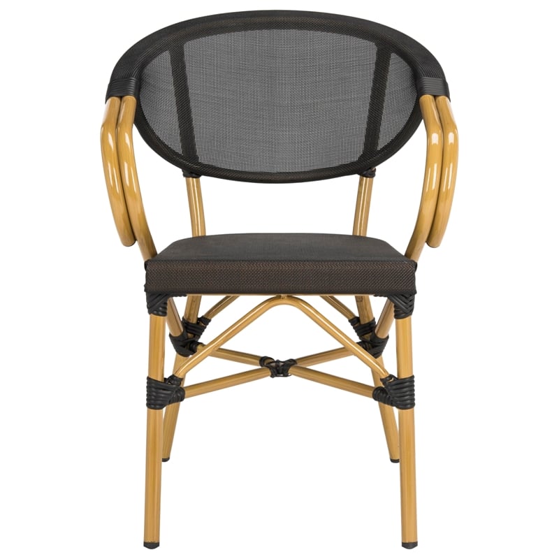 Pemberly Row Wicker / Rattan Outdoor Stacking Arm Chairs in Black (Set of 2)