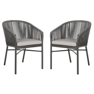 Pemberly Row Stackable Rattan Chairs in Gray Rope/Gray Cushion (Set of 2)