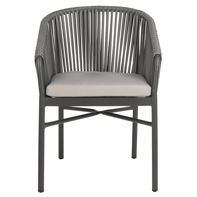 Pemberly Row Stackable Rattan Chairs in Gray Rope/Gray Cushion (Set of 2)