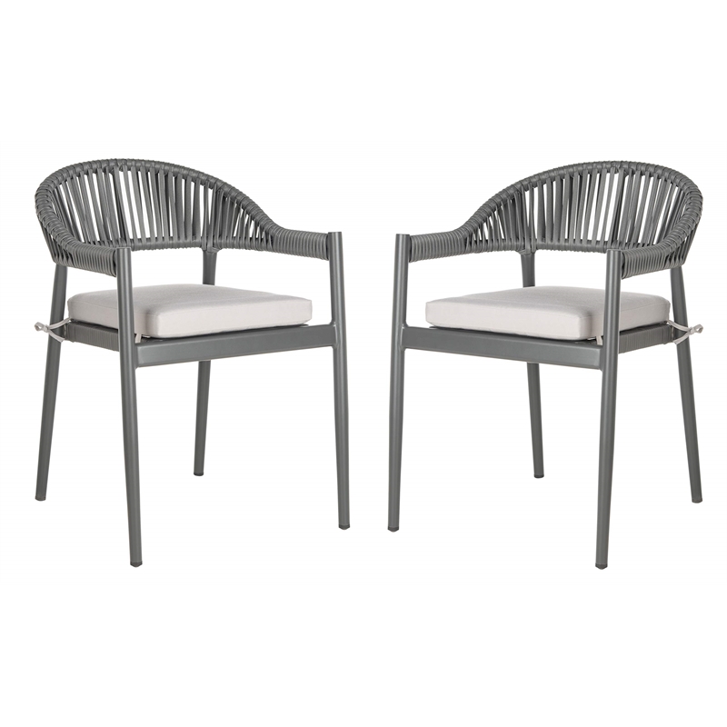 Pemberly Row Stackable Rattan Rope Chairs in Gray Rope/Gray Cushion (Set of 2)