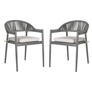 Pemberly Row Stackable Rattan Rope Chairs in Gray Rope/Gray Cushion (Set of 2)