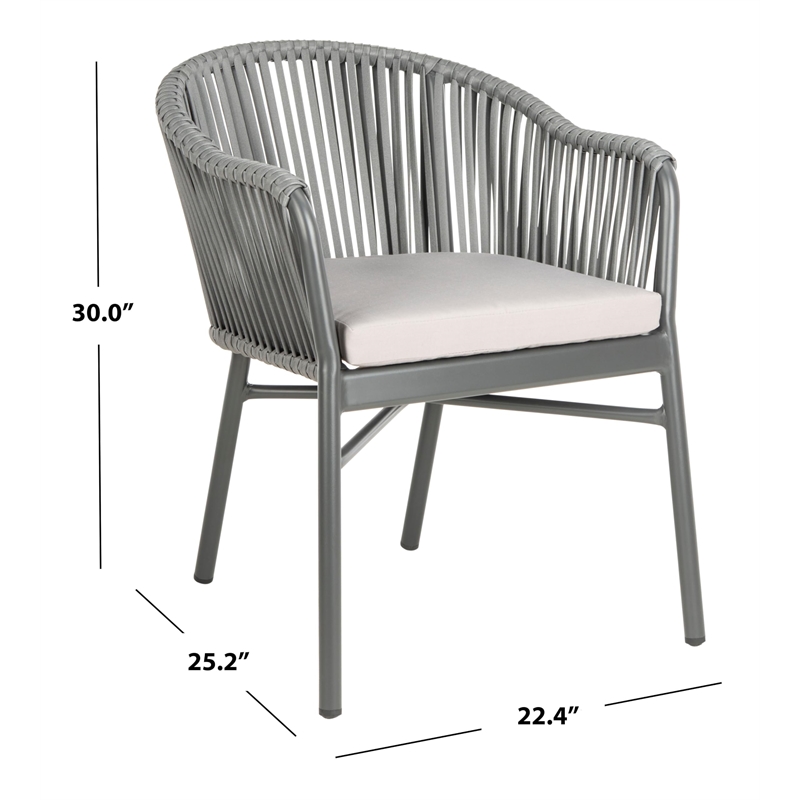 Pemberly Row Stackable Rattan Rope Chairs in Gray Rope/Gray Cushion (Set of 2)