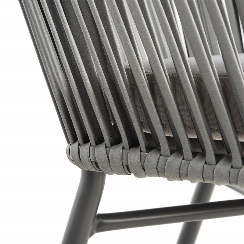 Pemberly Row Stackable Rattan Rope Chairs in Gray Rope/Gray Cushion (Set of 2)