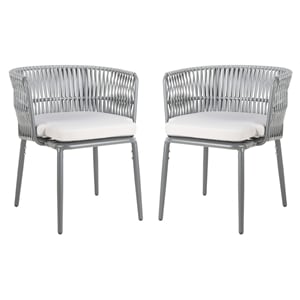Pemberly Row Rattan/Polyester Rope Chairs in Gray Rope/Gray Cushion (Set of 2)