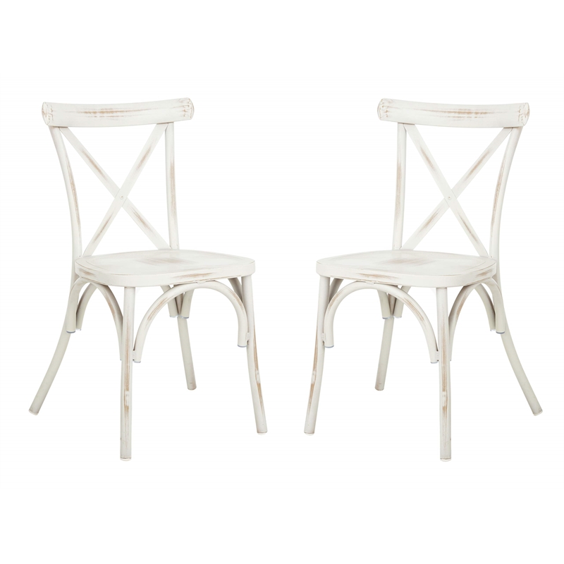 Pemberly Row Stackable Metal Outdoor Chairs in Distressed White (Set of 2)
