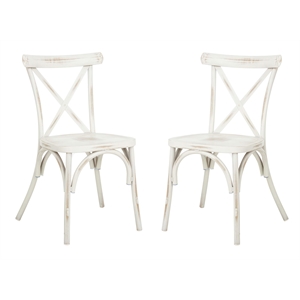 Pemberly Row Stackable Metal Outdoor Chairs in Distressed White (Set of 2)