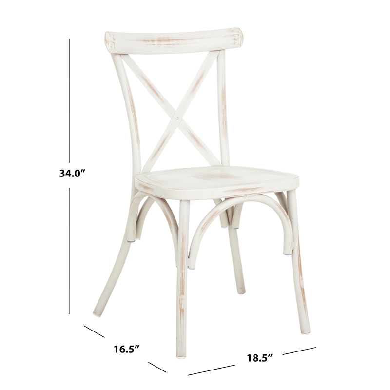 Pemberly Row Stackable Metal Outdoor Chairs in Distressed White (Set of 2)