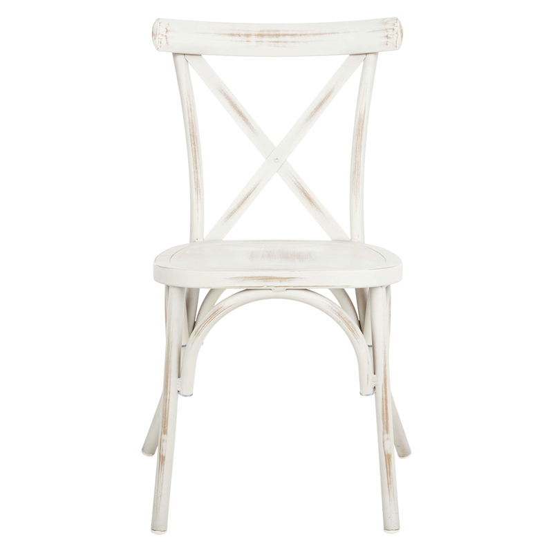 Pemberly Row Stackable Metal Outdoor Chairs in Distressed White (Set of 2)