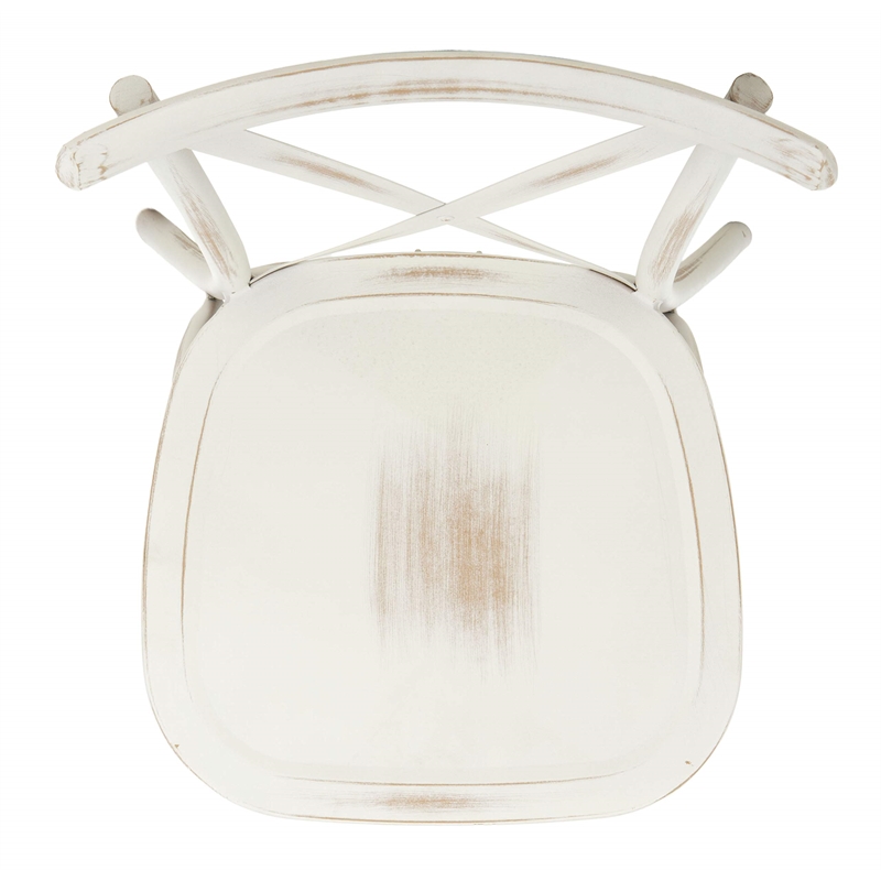 Pemberly Row Stackable Metal Outdoor Chairs in Distressed White (Set of 2)