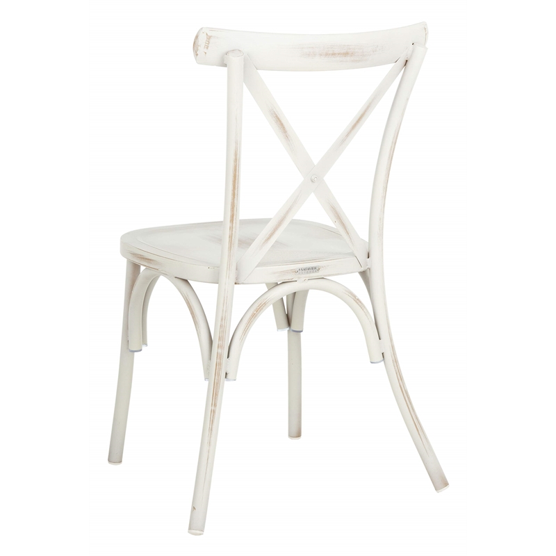 Pemberly Row Stackable Metal Outdoor Chairs in Distressed White (Set of 2)