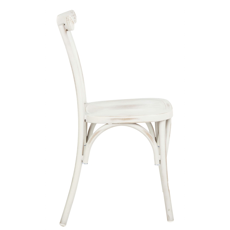 Pemberly Row Stackable Metal Outdoor Chairs in Distressed White (Set of 2)