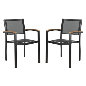 Pemberly Row Stackable Wood/Metal Outdoor Chairs in Black/Brown (Set of 2)