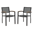 Pemberly Row Stackable Wood/Metal Outdoor Chairs in Black/Brown (Set of 2)
