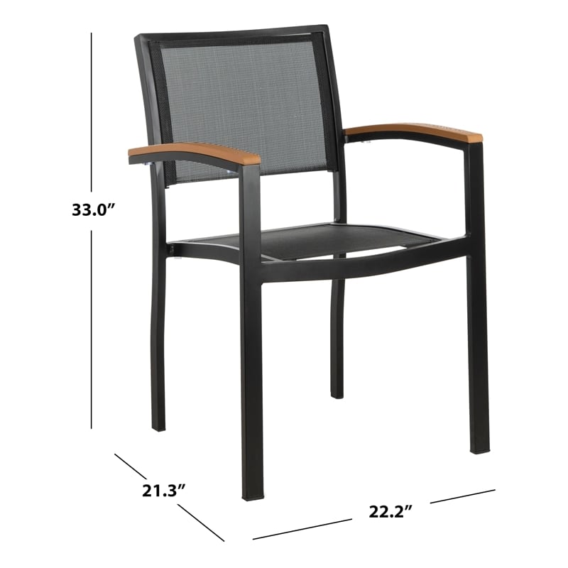 Pemberly Row Stackable Wood/Metal Outdoor Chairs in Black/Brown (Set of 2)