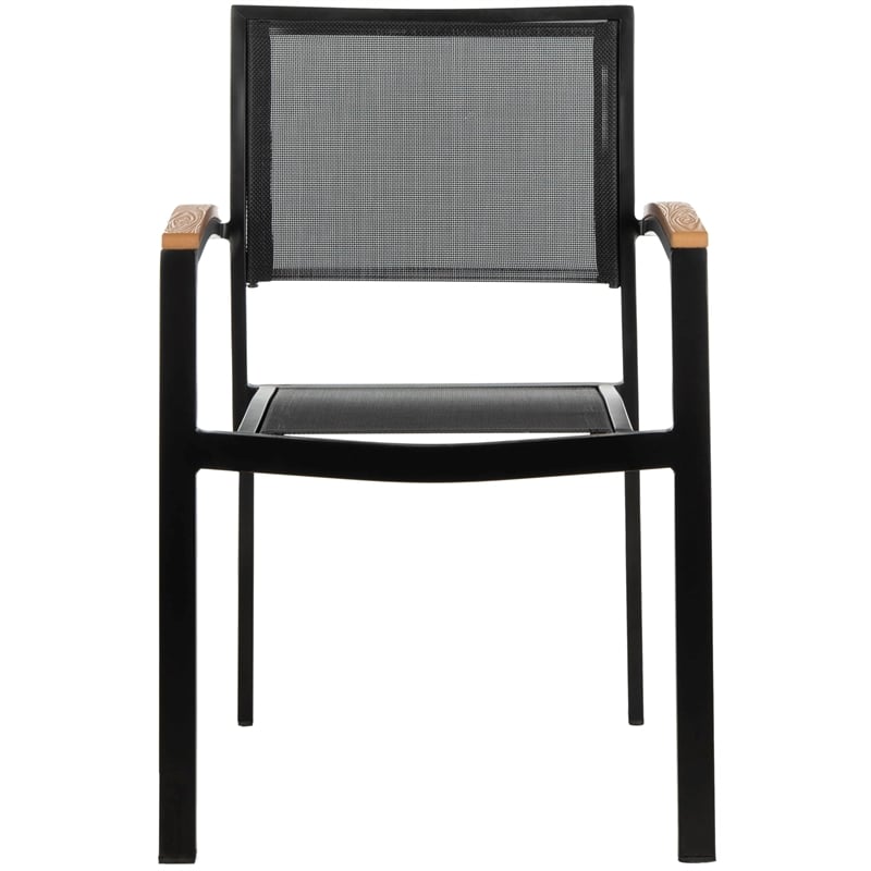 Pemberly Row Stackable Wood/Metal Outdoor Chairs in Black/Brown (Set of 2)