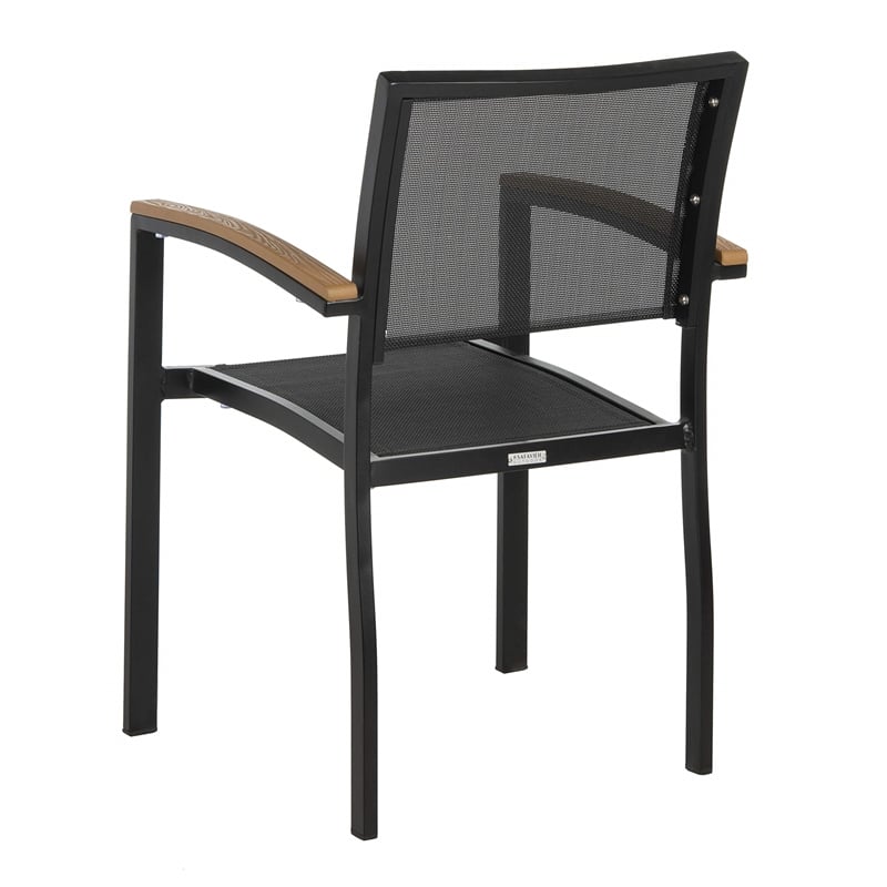 Pemberly Row Stackable Wood/Metal Outdoor Chairs in Black/Brown (Set of 2)