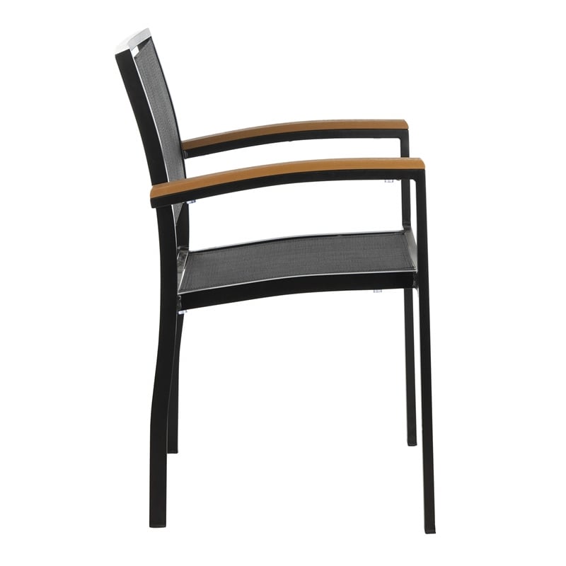Pemberly Row Stackable Wood/Metal Outdoor Chairs in Black/Brown (Set of 2)
