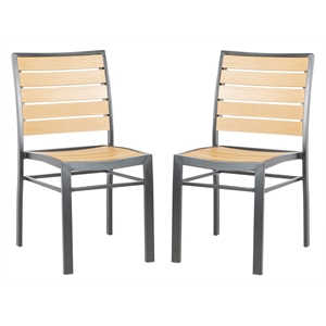 Pemberly Row Stackable Wood/Metal Outdoor Chairs in Black/Brown (Set of 2)