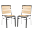Pemberly Row Stackable Wood/Metal Outdoor Chairs in Black/Brown (Set of 2)