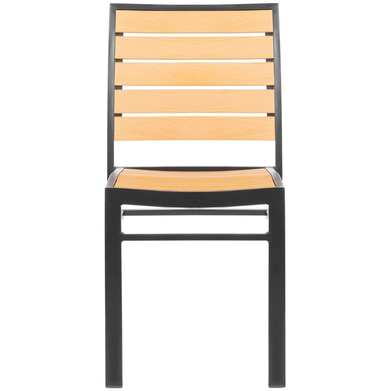 Pemberly Row Stackable Wood/Metal Outdoor Chairs in Black/Brown (Set of 2)