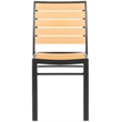 Pemberly Row Stackable Wood/Metal Outdoor Chairs in Black/Brown (Set of 2)