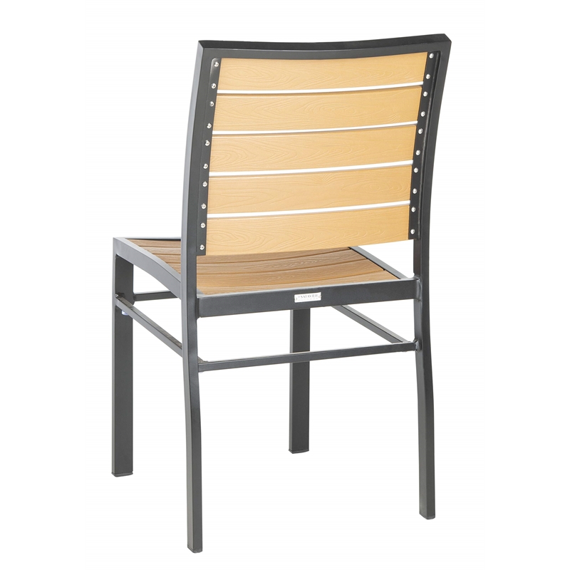 Pemberly Row Stackable Wood/Metal Outdoor Chairs in Black/Brown (Set of 2)