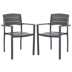 Pemberly Row Stackable Wood/Metal Outdoor Chairs in Gray (Set of 2)