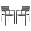 Pemberly Row Stackable Wood/Metal Outdoor Chairs in Gray (Set of 2)