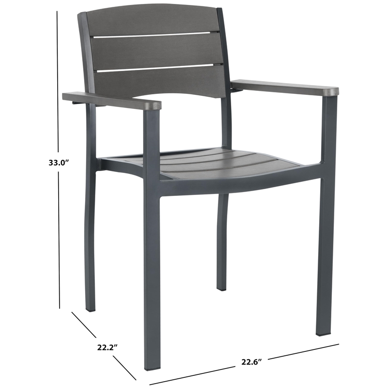 Pemberly Row Stackable Wood/Metal Outdoor Chairs in Gray (Set of 2)