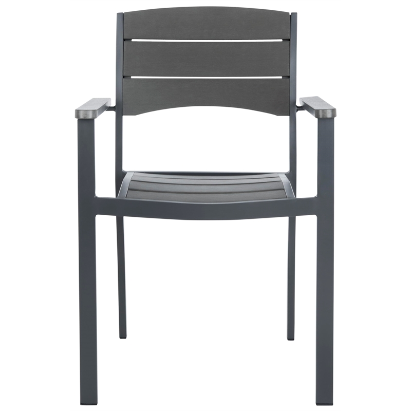 Pemberly Row Stackable Wood/Metal Outdoor Chairs in Gray (Set of 2)