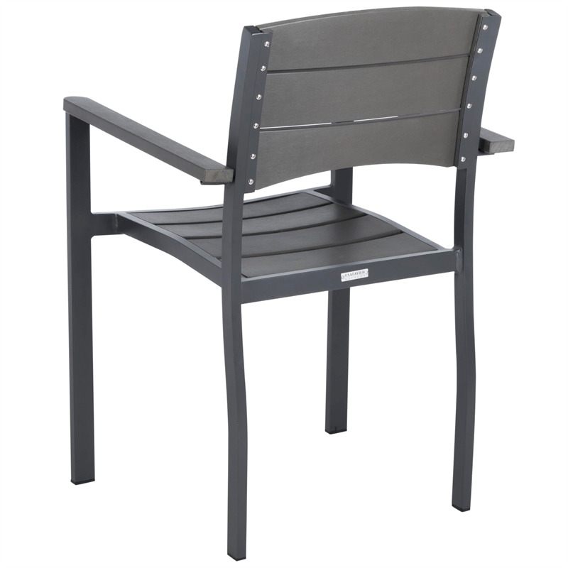 Pemberly Row Stackable Wood/Metal Outdoor Chairs in Gray (Set of 2)