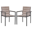 Pemberly Row Stackable Wood/Metal Outdoor Chairs in Taupe Gray (Set of 2)