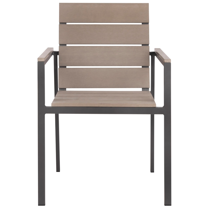 Pemberly Row Stackable Wood/Metal Outdoor Chairs in Taupe Gray (Set of 2)