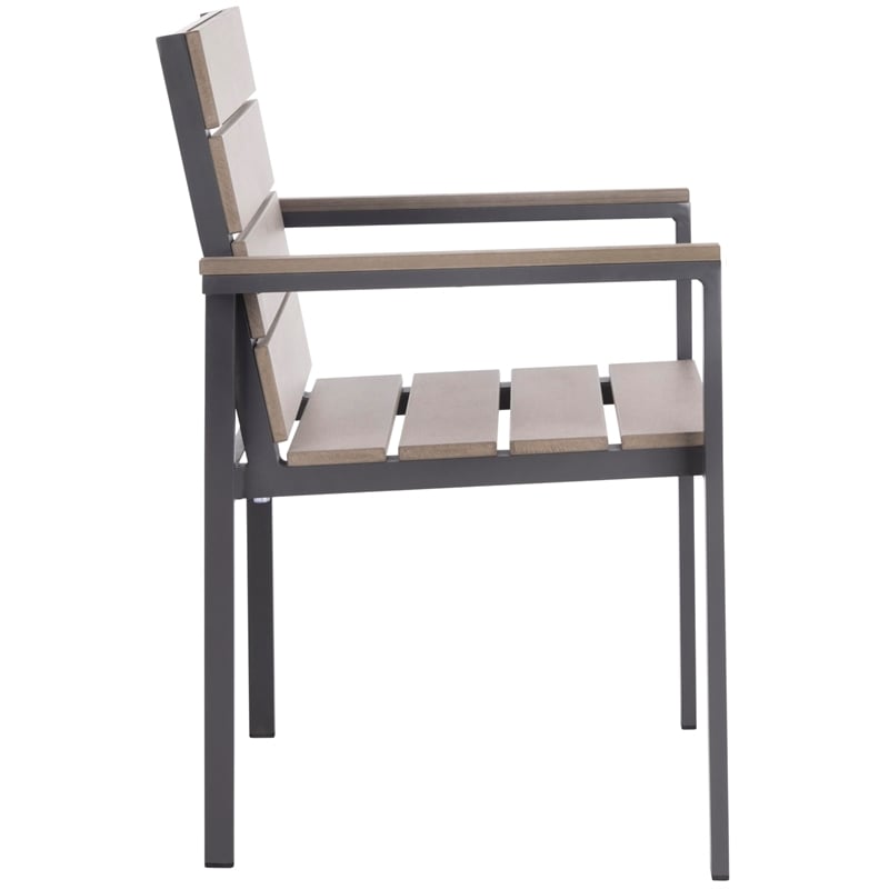 Pemberly Row Stackable Wood/Metal Outdoor Chairs in Taupe Gray (Set of 2)