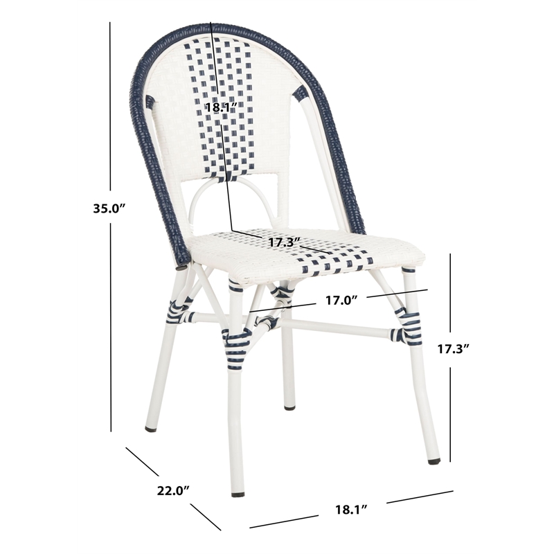 Pemberly Row Rattan/Metal Stackable Bistro Chairs in Navy and White (Set of 2)
