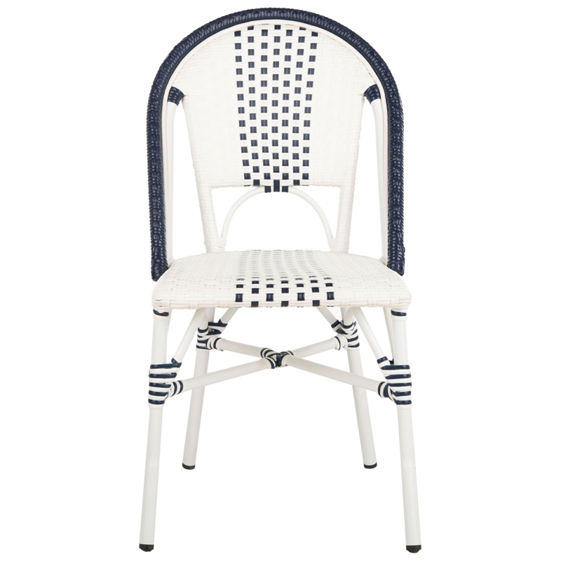 Pemberly Row Rattan/Metal Stackable Bistro Chairs in Navy and White (Set of 2)