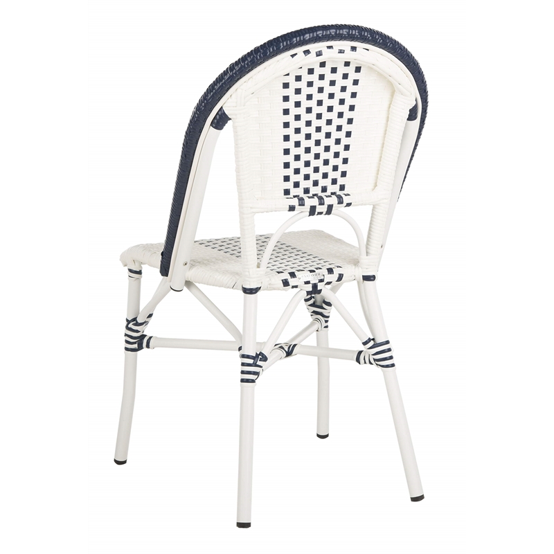 Pemberly Row Rattan/Metal Stackable Bistro Chairs in Navy and White (Set of 2)
