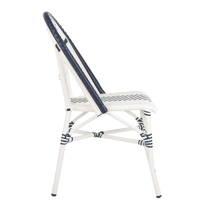 Pemberly Row Rattan/Metal Stackable Bistro Chairs in Navy and White (Set of 2)